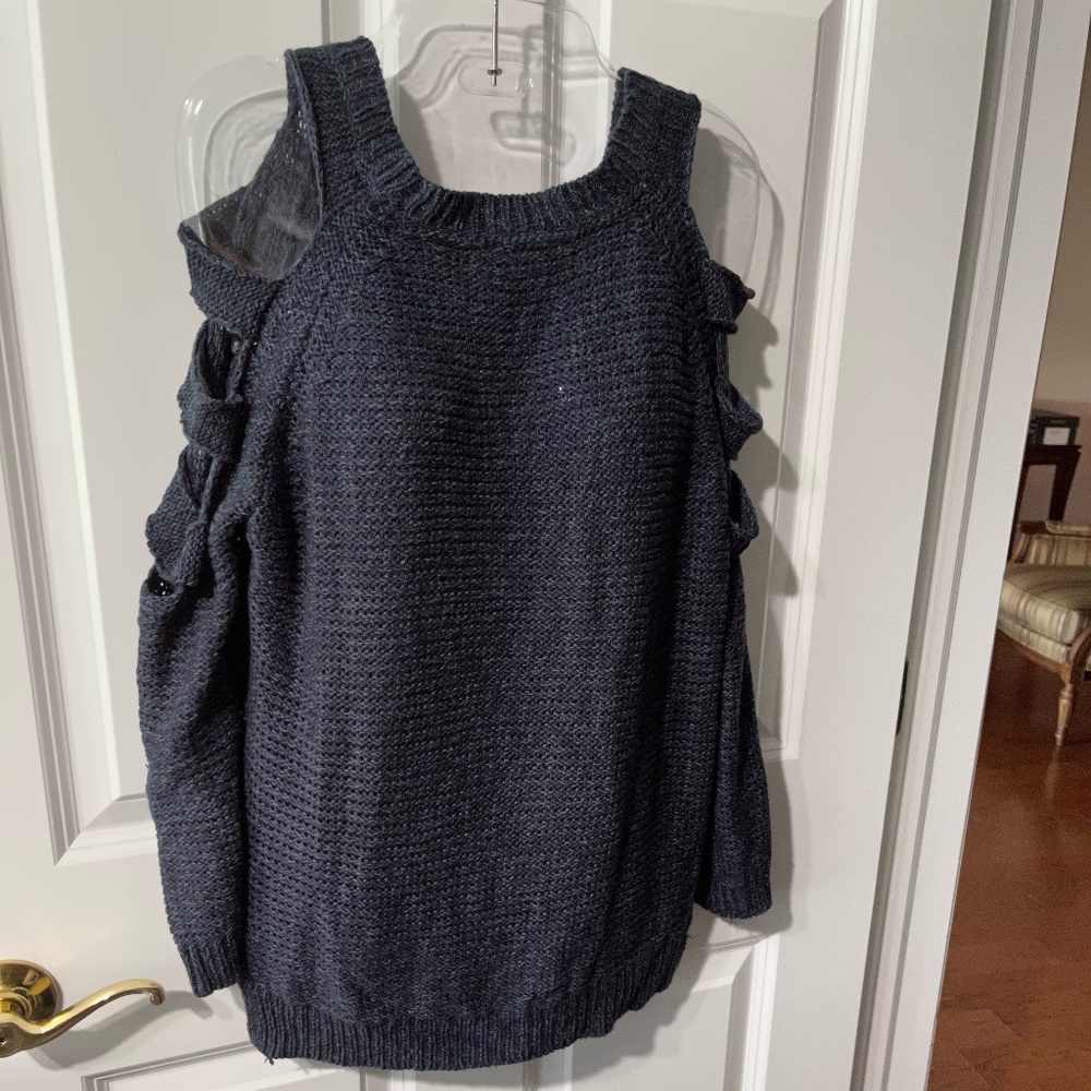 RD Style S/P/P blue and black open sleeve acrylic sweater